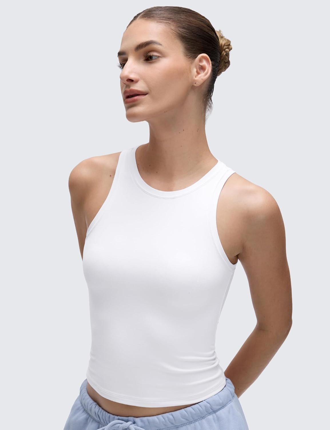 image:imageCRZ YOGA Softembrace High Neck Tank Tops for Women Casual Going Out Soft Double Lined Basic Summer Sleeveless ShirtsWhite