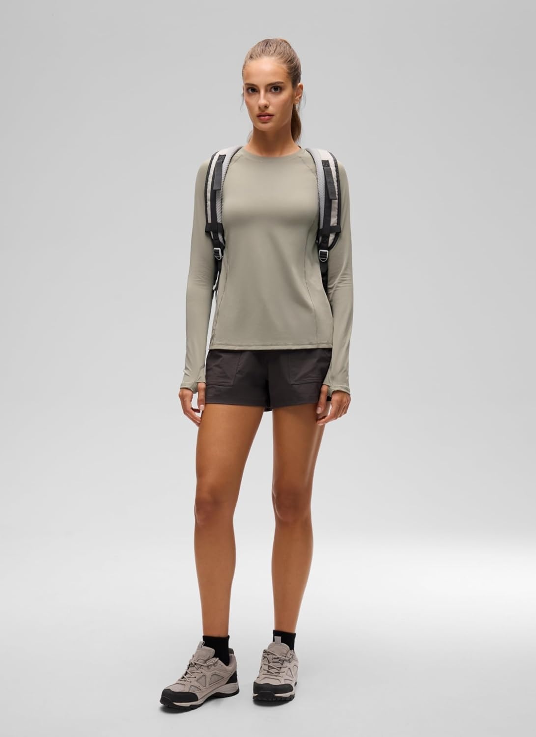 image:imageCRZ YOGA Sun Shirt Long Sleeve for Women UPF 50 Hiking Workout Tops Lightweight Quick Dry Rash Guard with Thumb HoleWarm Ash Grey