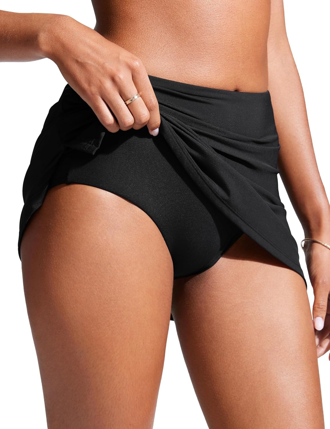 image:imageCRZ YOGA Womens High Waisted Swim Skirt A Line Swimsuit Skorts Side Slit Bathing Suit Bikini Bottoms with Built in BriefsBlack