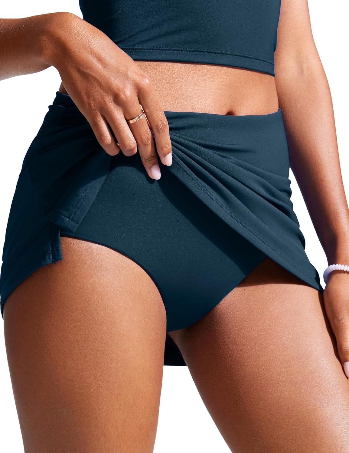 image:imageCRZ YOGA Womens High Waisted Swim Skirt A Line Swimsuit Skorts Side Slit Bathing Suit Bikini Bottoms with Built in BriefsInsignia Blue