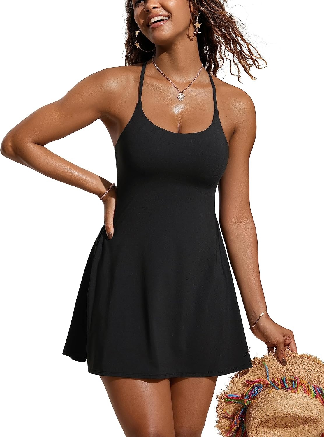 image:imageCRZ YOGA Womens One Piece Swimsuits Modest Swim Dress Tummy Control Adjustable YBack Straps Athletic Bathing Suit SwimwearBlack