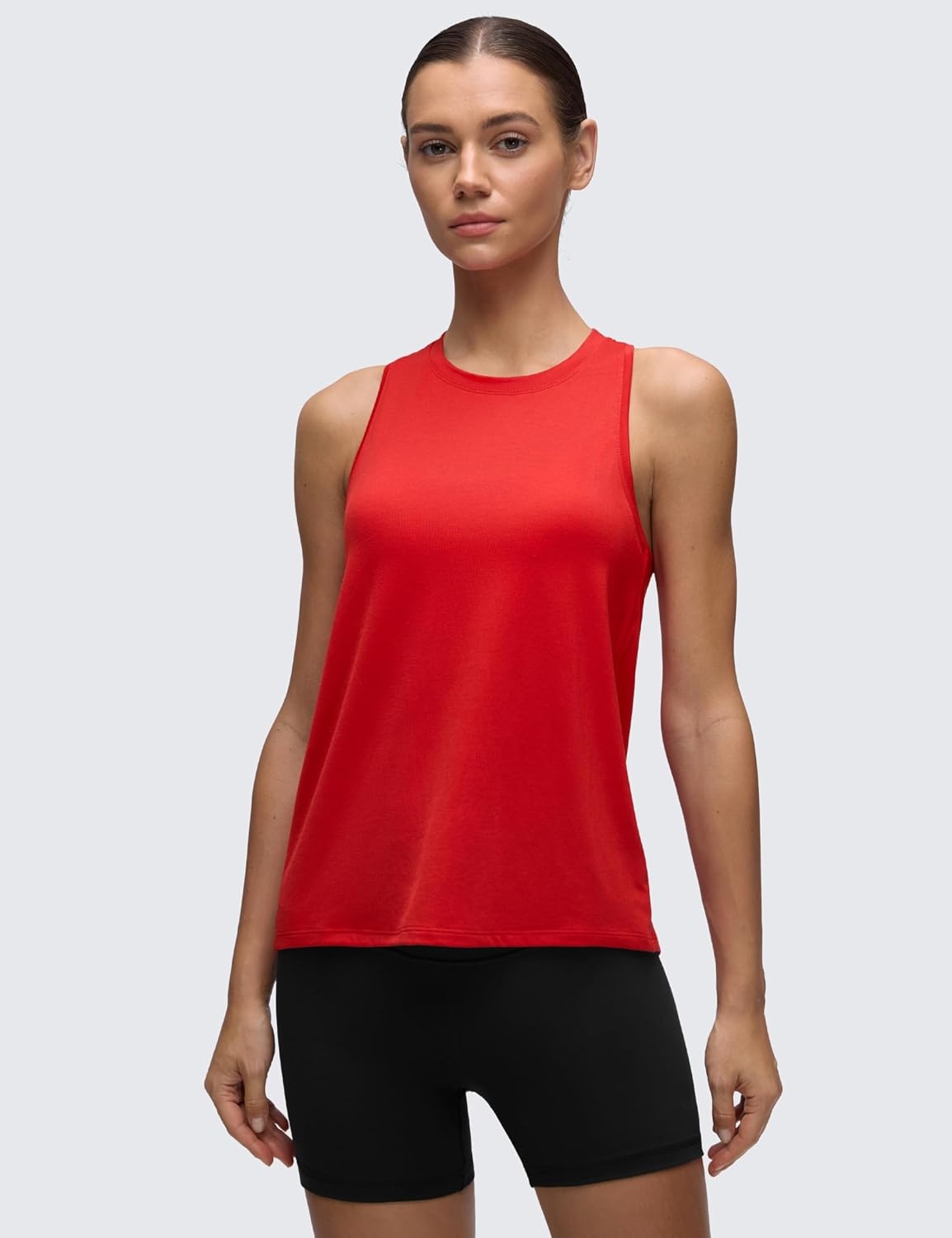 image:imageCRZ YOGA Womens Racerback Yoga Tank Tops High Crewneck Soft Casual Workout Sleeveless Flowy ShirtsDeep Red