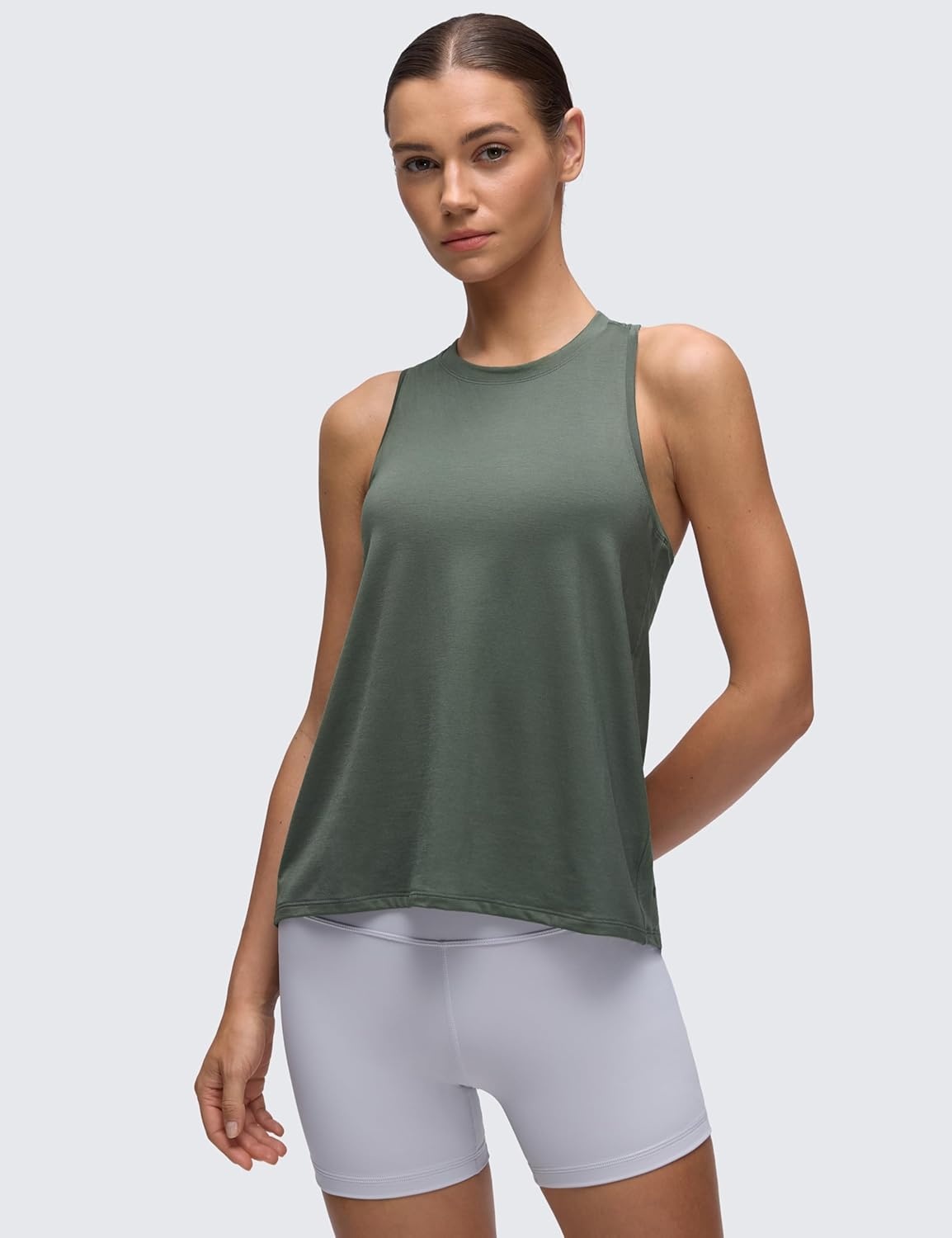 image:imageCRZ YOGA Womens Racerback Yoga Tank Tops High Crewneck Soft Casual Workout Sleeveless Flowy ShirtsGrey Sage