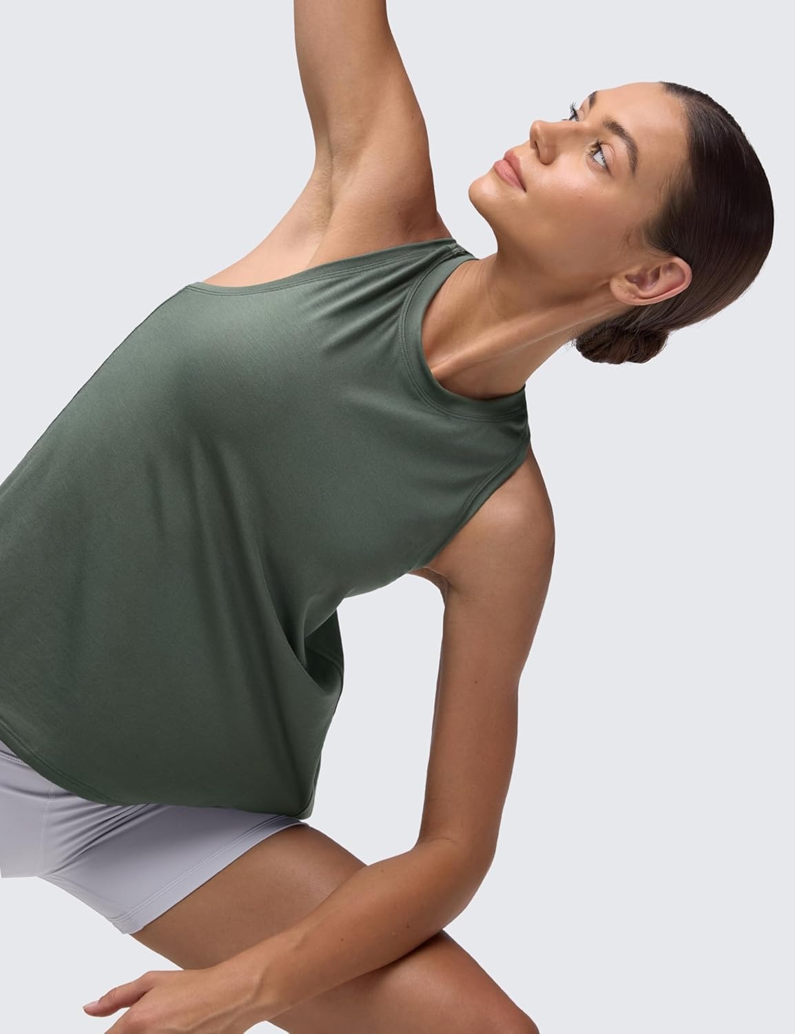 image:imageCRZ YOGA Womens Racerback Yoga Tank Tops High Crewneck Soft Casual Workout Sleeveless Flowy ShirtsGrey Sage