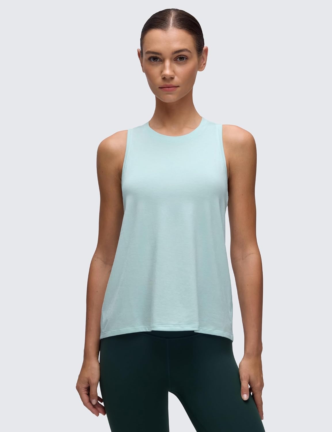 image:imageCRZ YOGA Womens Racerback Yoga Tank Tops High Crewneck Soft Casual Workout Sleeveless Flowy ShirtsSkylight Green