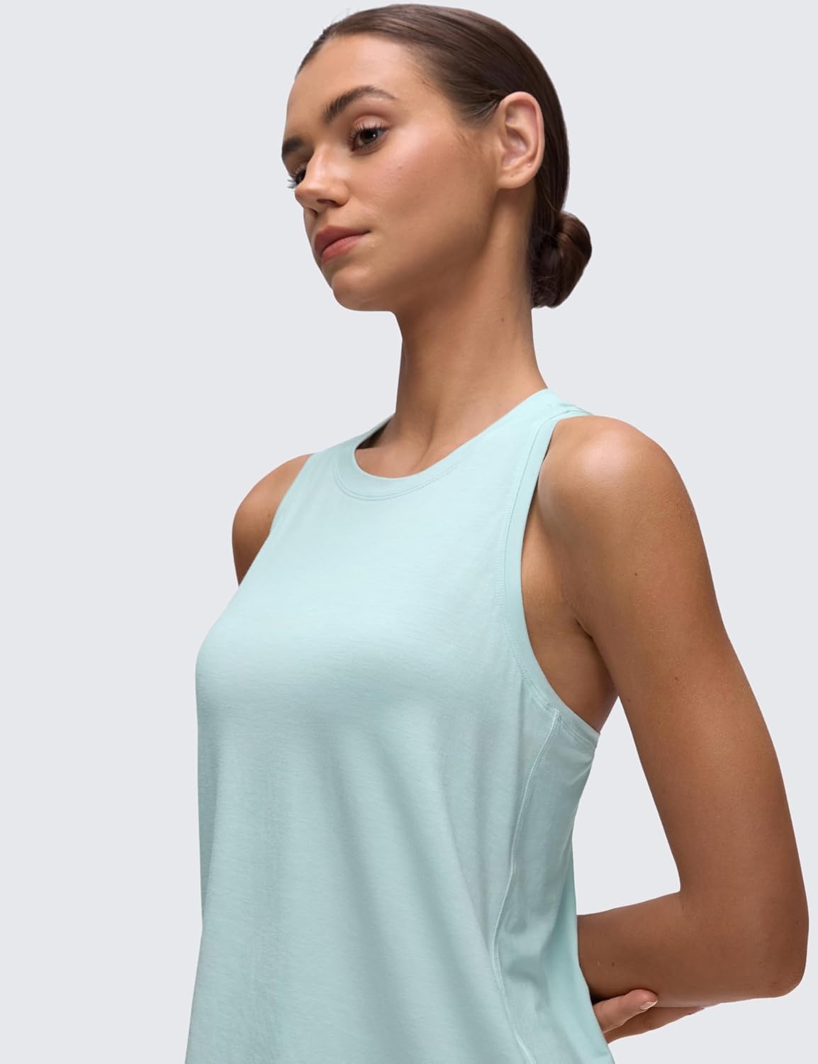 image:imageCRZ YOGA Womens Racerback Yoga Tank Tops High Crewneck Soft Casual Workout Sleeveless Flowy ShirtsSkylight Green