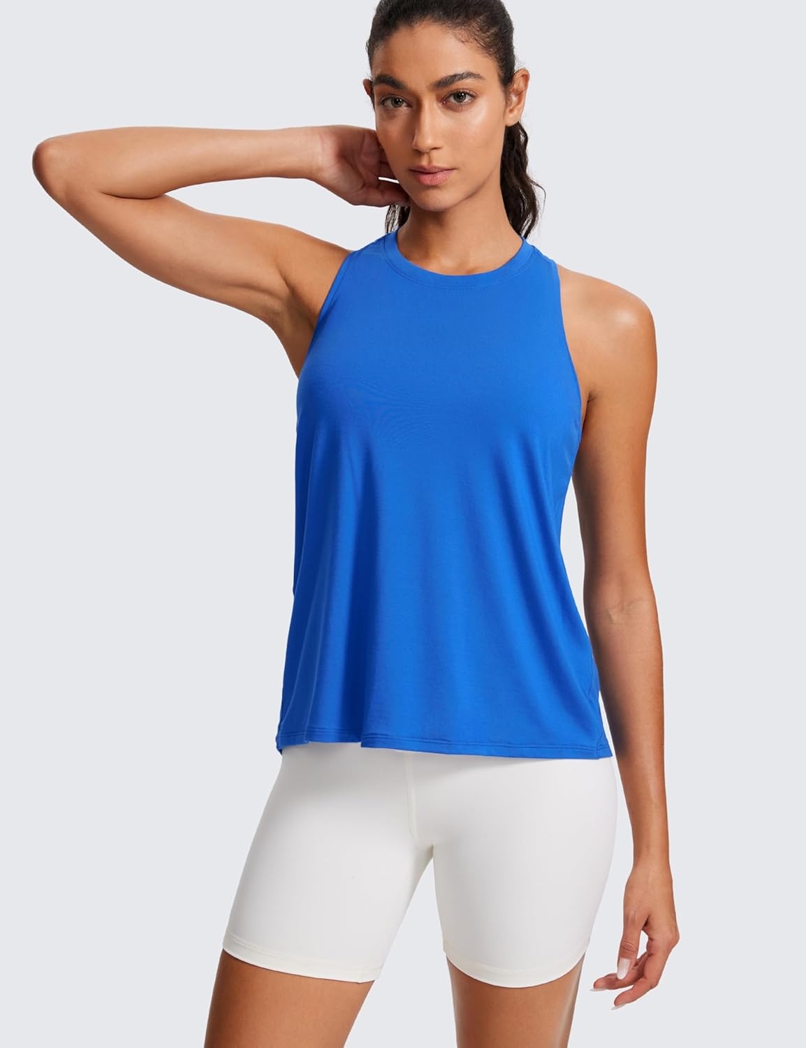image:imageCRZ YOGA Womens Racerback Yoga Tank Tops High Crewneck Soft Casual Workout Sleeveless Flowy ShirtsSparkle Blue