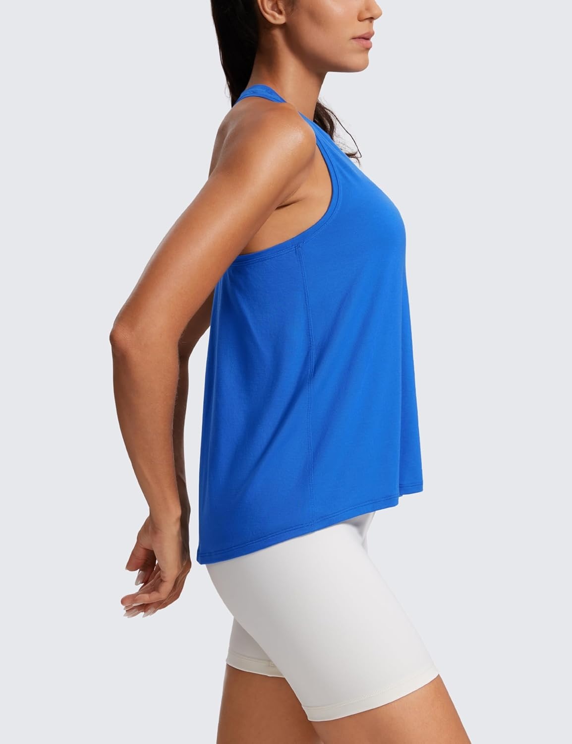 image:imageCRZ YOGA Womens Racerback Yoga Tank Tops High Crewneck Soft Casual Workout Sleeveless Flowy ShirtsSparkle Blue