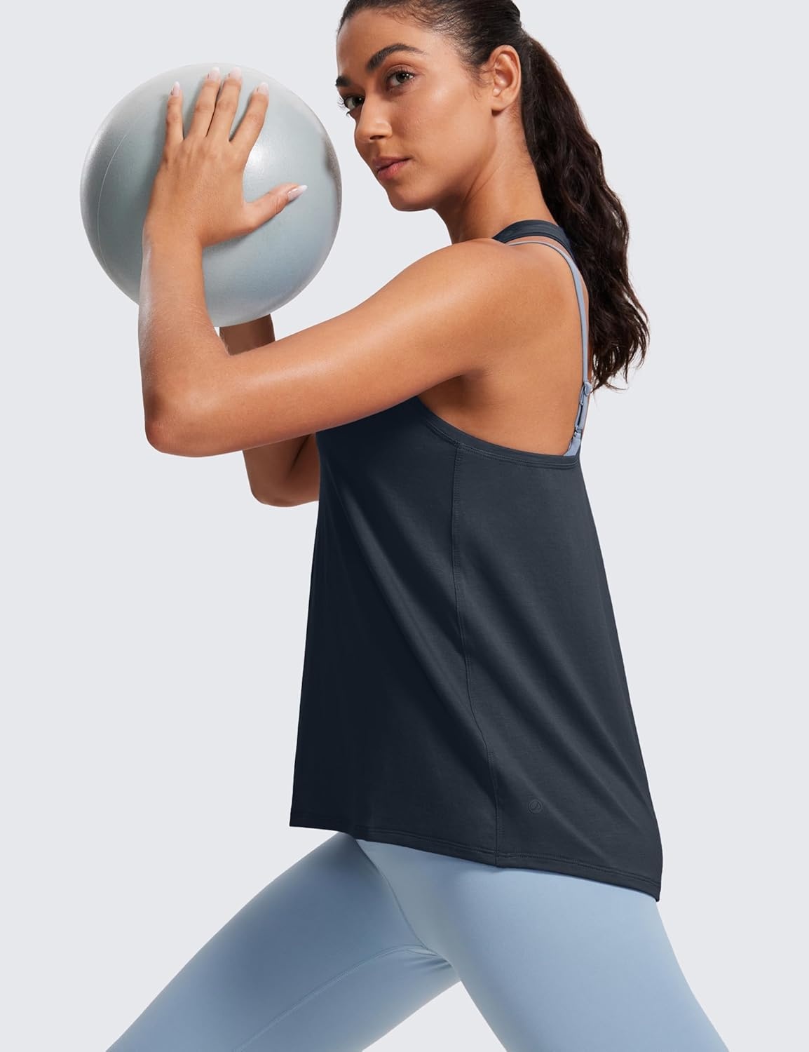 image:imageCRZ YOGA Womens Racerback Yoga Tank Tops High Crewneck Soft Casual Workout Sleeveless Flowy ShirtsTrue Navy