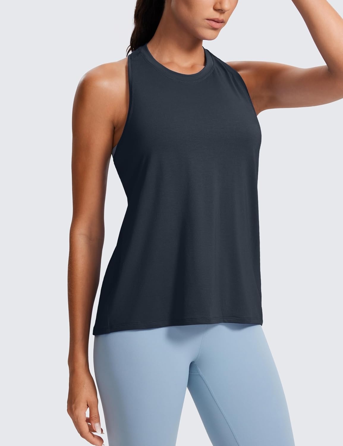 image:imageCRZ YOGA Womens Racerback Yoga Tank Tops High Crewneck Soft Casual Workout Sleeveless Flowy ShirtsTrue Navy