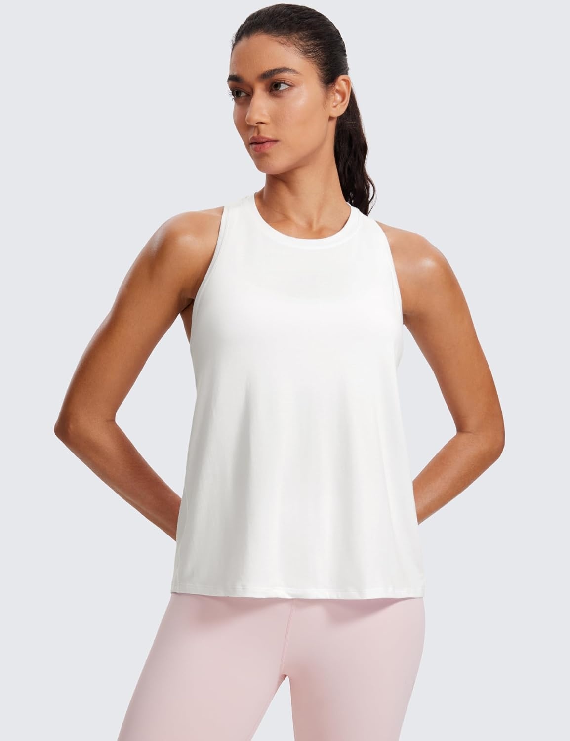 image:imageCRZ YOGA Womens Racerback Yoga Tank Tops High Crewneck Soft Casual Workout Sleeveless Flowy ShirtsWhite