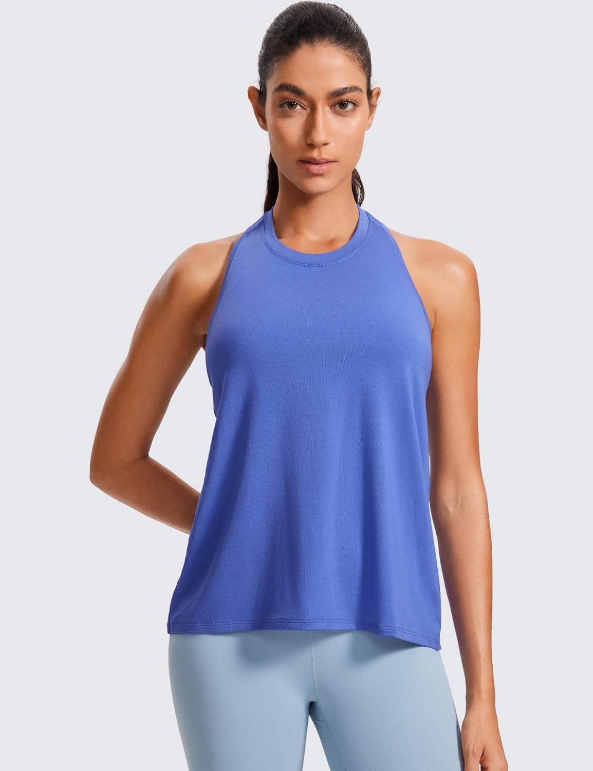 image:imageCRZ YOGA Womens Racerback Yoga Tank Tops High Crewneck Soft Casual Workout Sleeveless Flowy ShirtsWild Indigo