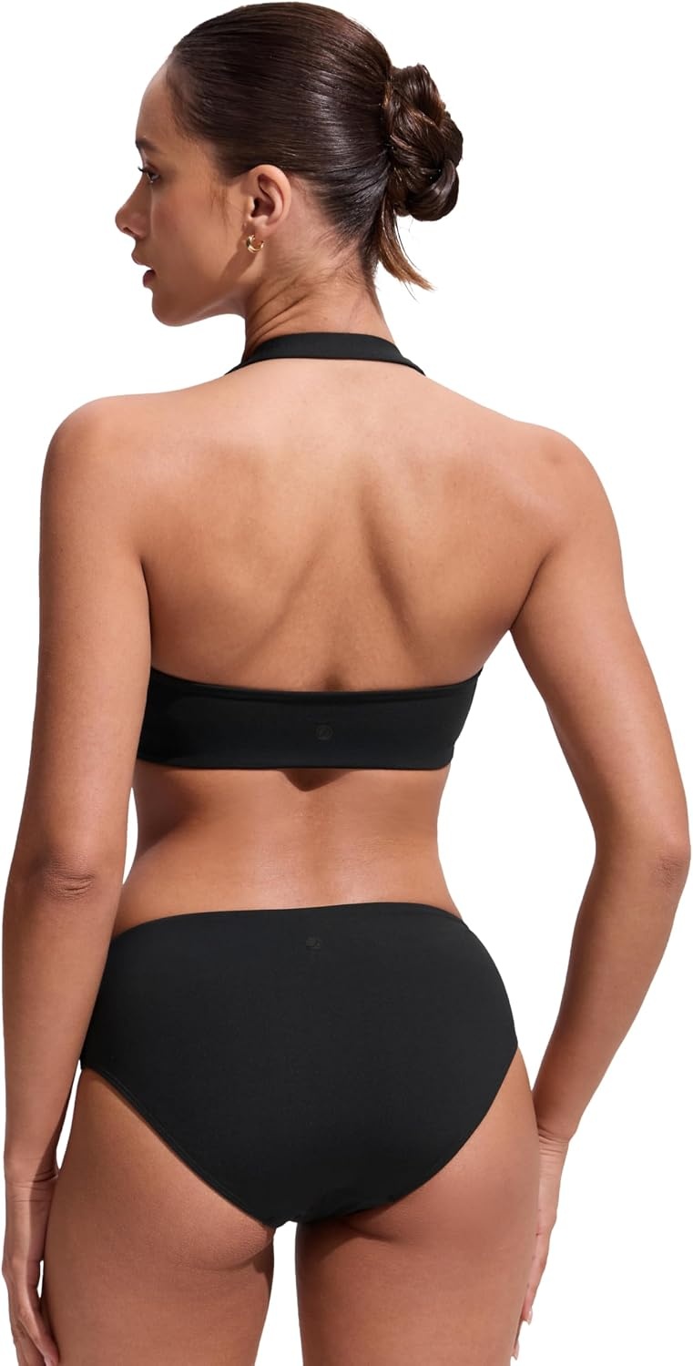 image:imageCRZ YOGA Womens Ruched Front Halter Bikini Tops Swim Bathing Suit Scoop Neck Backless Swimsuit PaddedBlack