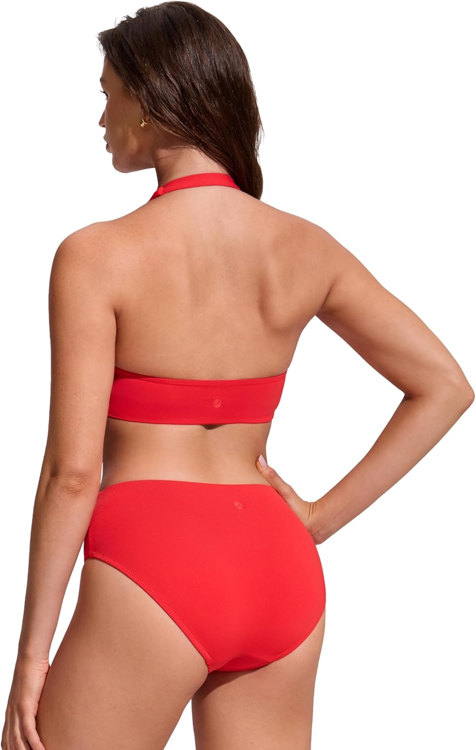 image:imageCRZ YOGA Womens Ruched Front Halter Bikini Tops Swim Bathing Suit Scoop Neck Backless Swimsuit PaddedDeep Red