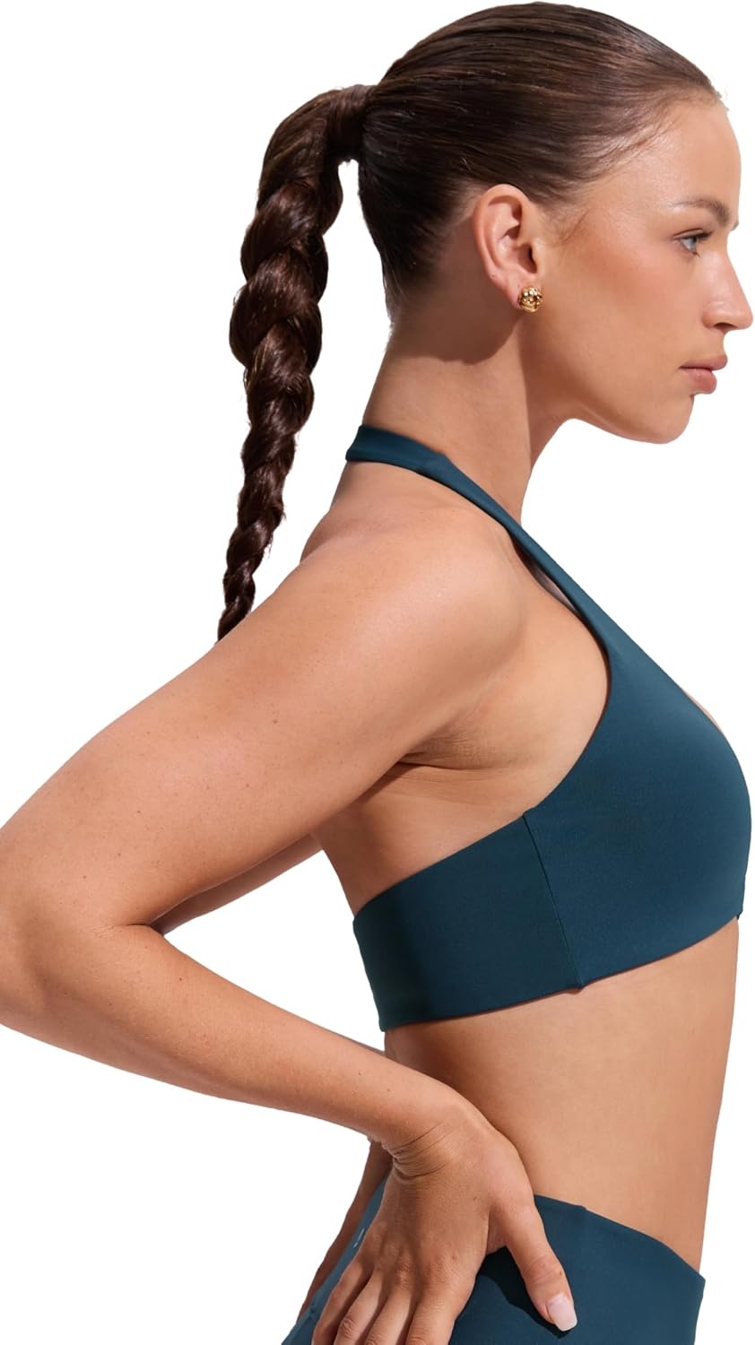 image:imageCRZ YOGA Womens Ruched Front Halter Bikini Tops Swim Bathing Suit Scoop Neck Backless Swimsuit PaddedInsignia Blue