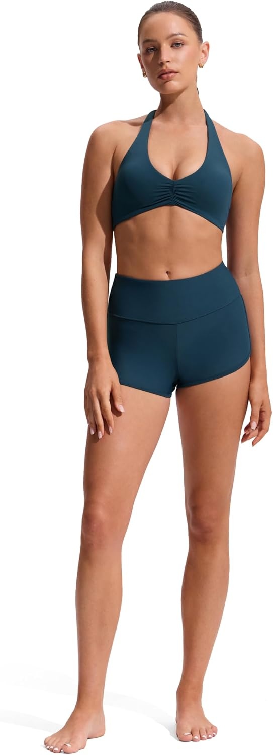 image:imageCRZ YOGA Womens Ruched Front Halter Bikini Tops Swim Bathing Suit Scoop Neck Backless Swimsuit PaddedInsignia Blue