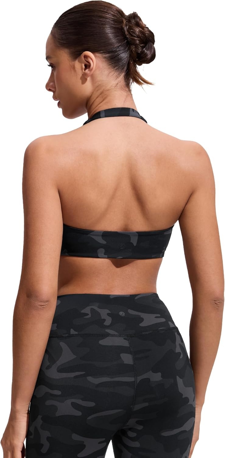 image:imageCRZ YOGA Womens Ruched Front Halter Bikini Tops Swim Bathing Suit Scoop Neck Backless Swimsuit PaddedJungle Camouflage Gray