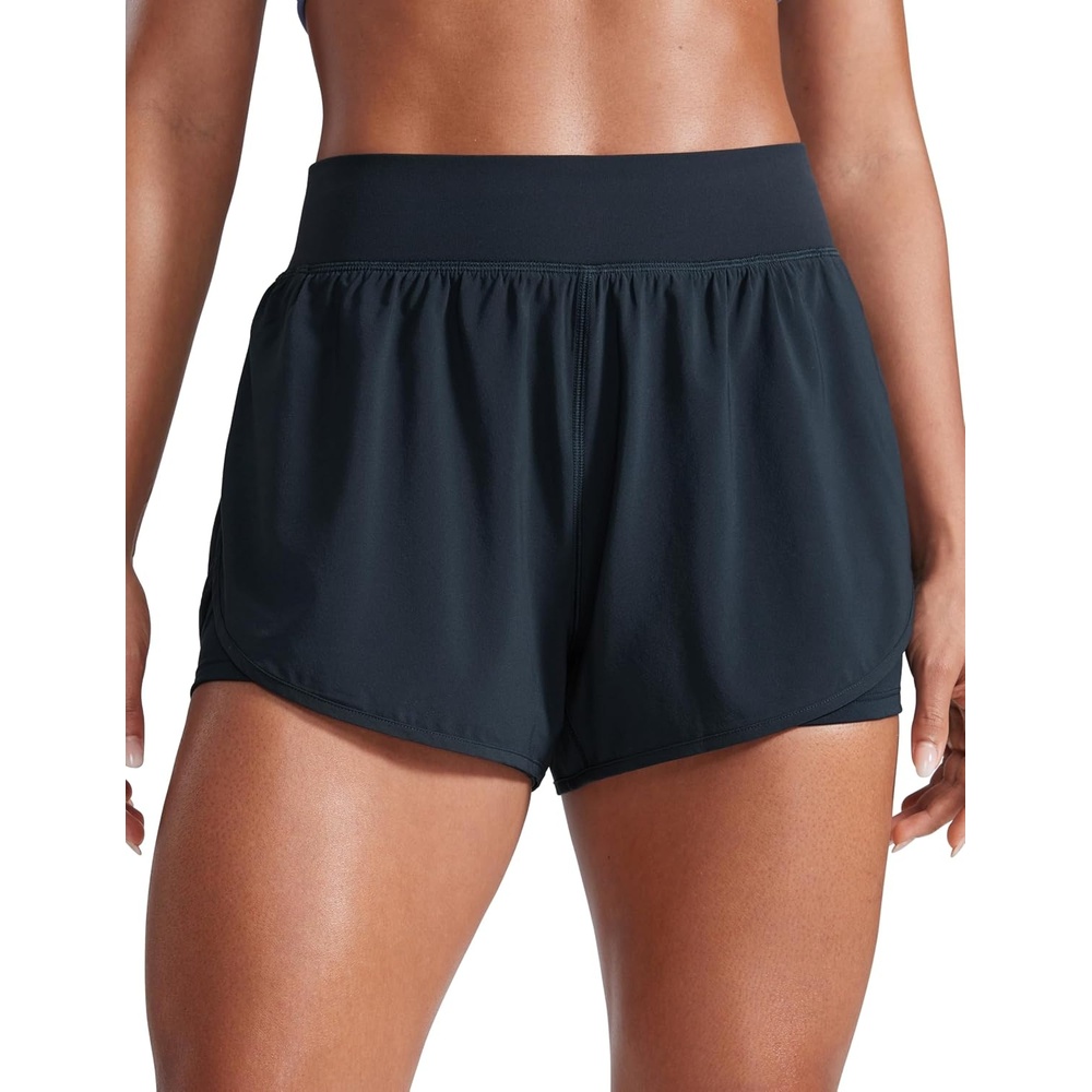 image:imageCRZ YOGA 2 in 1 Split Flat Rise Running Shorts for Women 3 High Waisted Workout Athletic Gym Tennis with PocketTrue Navy
