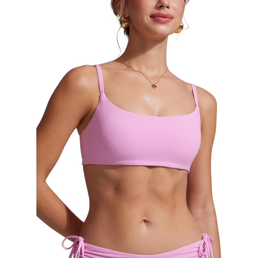 image:imageCRZ YOGA AC Scoop Neck Bikini Tops for Women Padded Adjustable Bathing Swimsuit Spaghetti Straps Swim Sports BraVita Pink