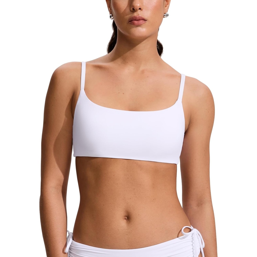 image:imageCRZ YOGA AC Scoop Neck Bikini Tops for Women Padded Adjustable Bathing Swimsuit Spaghetti Straps Swim Sports BraWhite