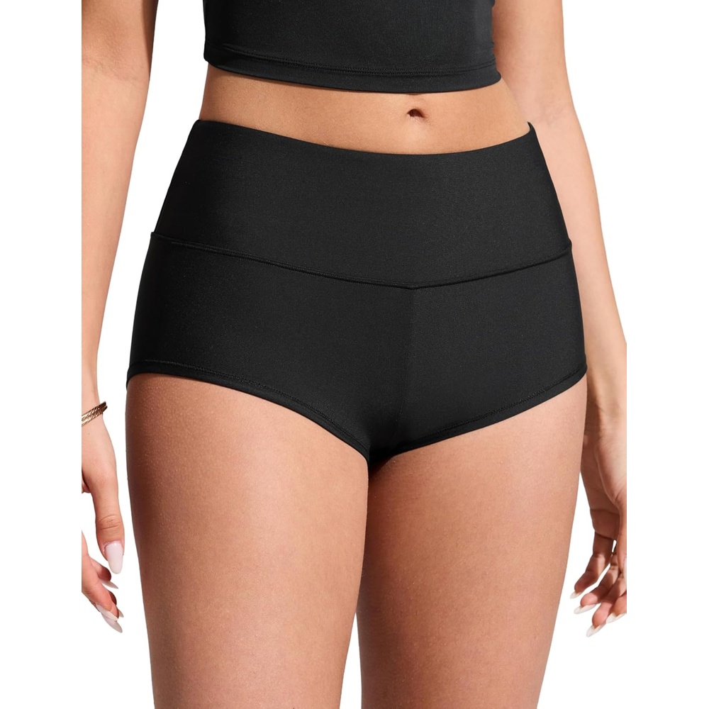 image:imageCRZ YOGA Boyshort Board Shorts for Women High Waisted Bathing Suit Bikini Bottoms Quick Dry Beach Trunks with LinerBlack