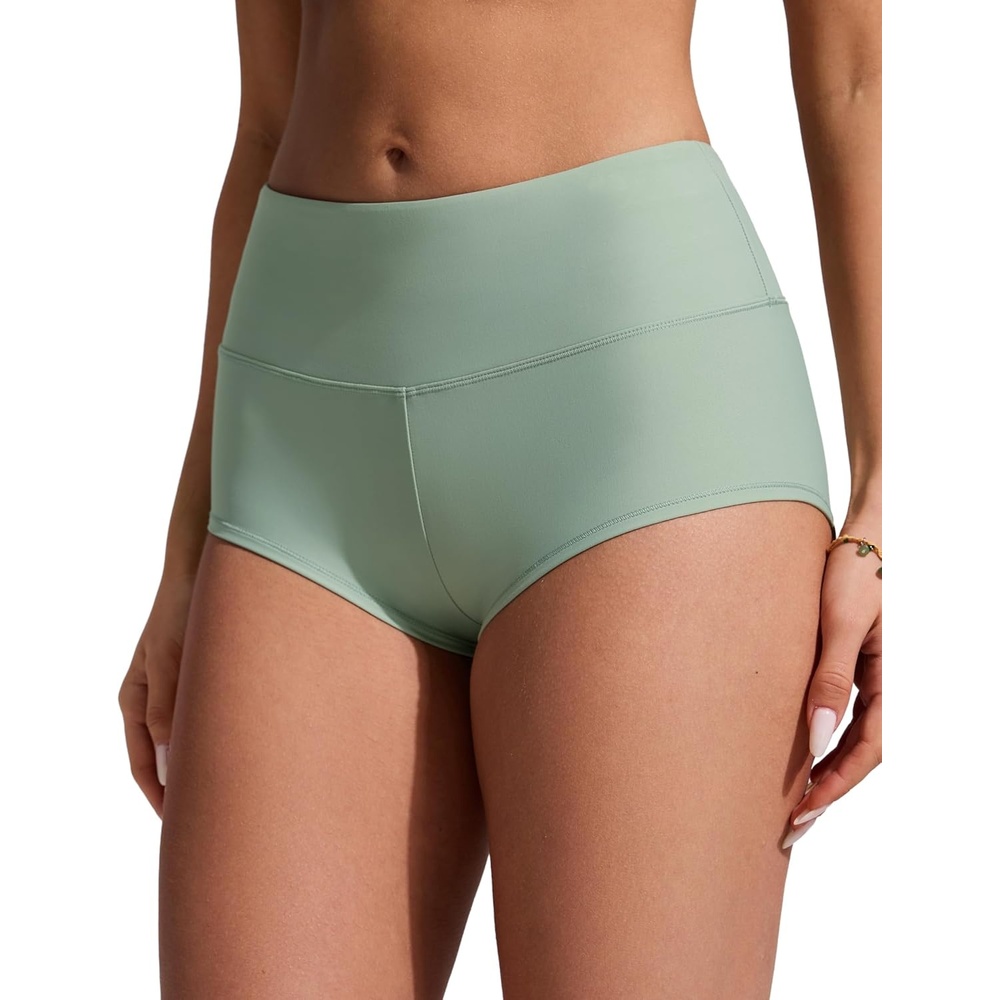 image:imageCRZ YOGA Boyshort Board Shorts for Women High Waisted Bathing Suit Bikini Bottoms Quick Dry Beach Trunks with LinerGreen Palm Court