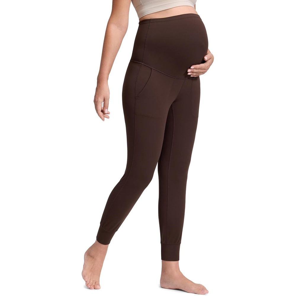 image:imageCRZ YOGA Butterluxe Maternity Joggers Pockets 27 Workout Active Yoga Pregnancy Womens Pants Over The Belly SoftHot Fudge Brown