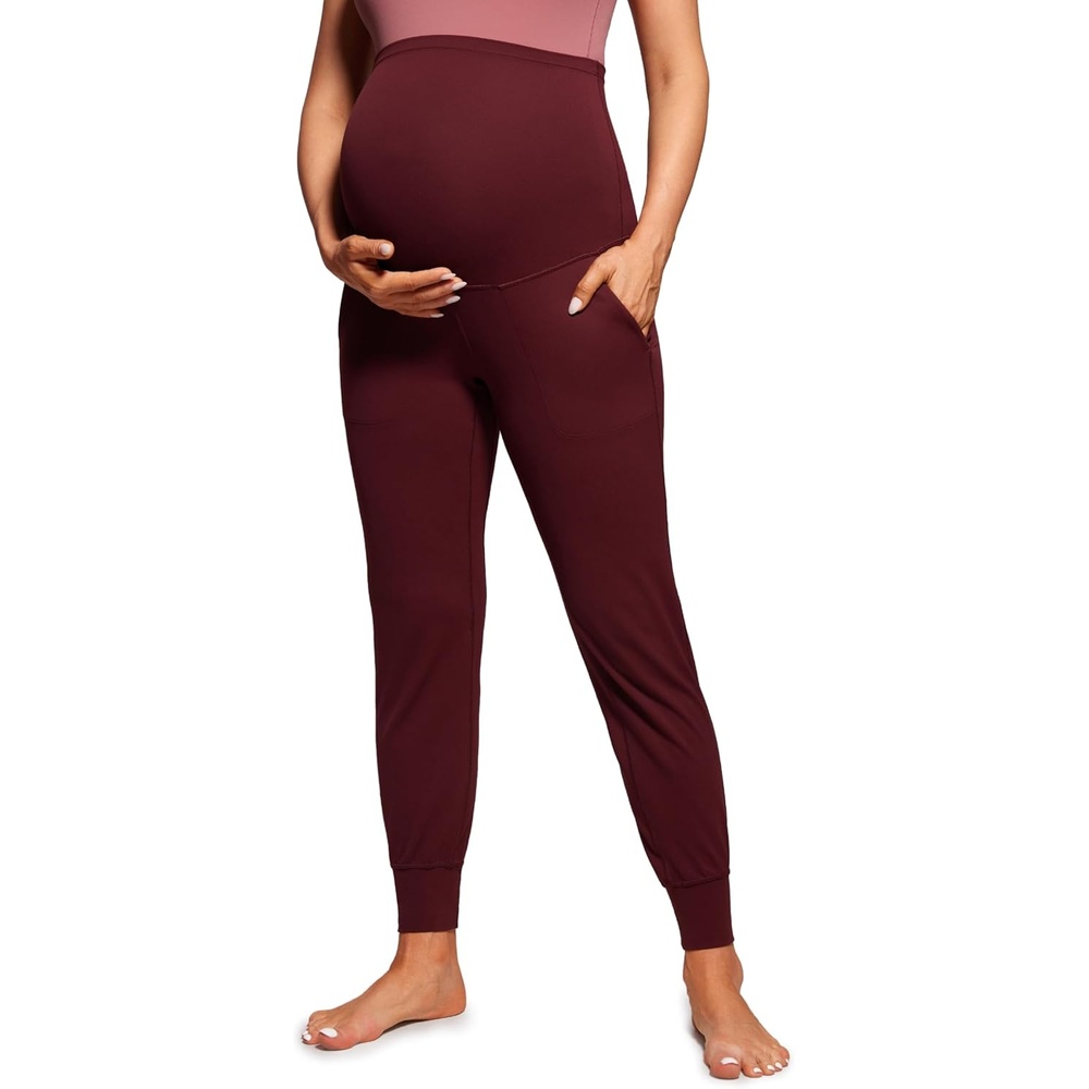 image:imageCRZ YOGA Butterluxe Maternity Joggers Pockets 27 Workout Active Yoga Pregnancy Womens Pants Over The Belly SoftRed Merlot