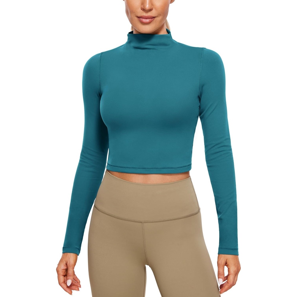 image:imageCRZ YOGA Butterluxe Mock Neck Long Sleeve Shirts for Women Workout Casual Tops Turtleneck Crop Slim Fall Base LayerBorealis Green