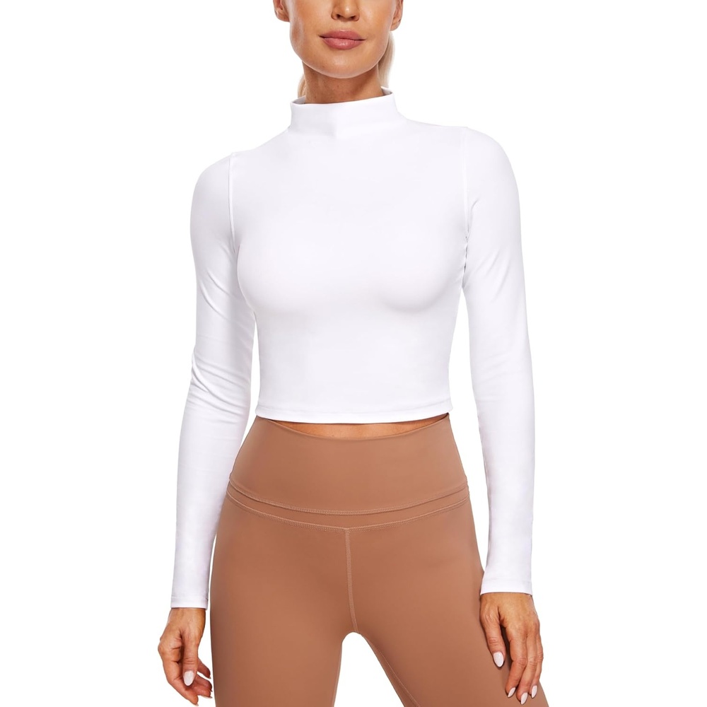 image:imageCRZ YOGA Butterluxe Mock Neck Long Sleeve Shirts for Women Workout Casual Tops Turtleneck Crop Slim Fall Base LayerWhite