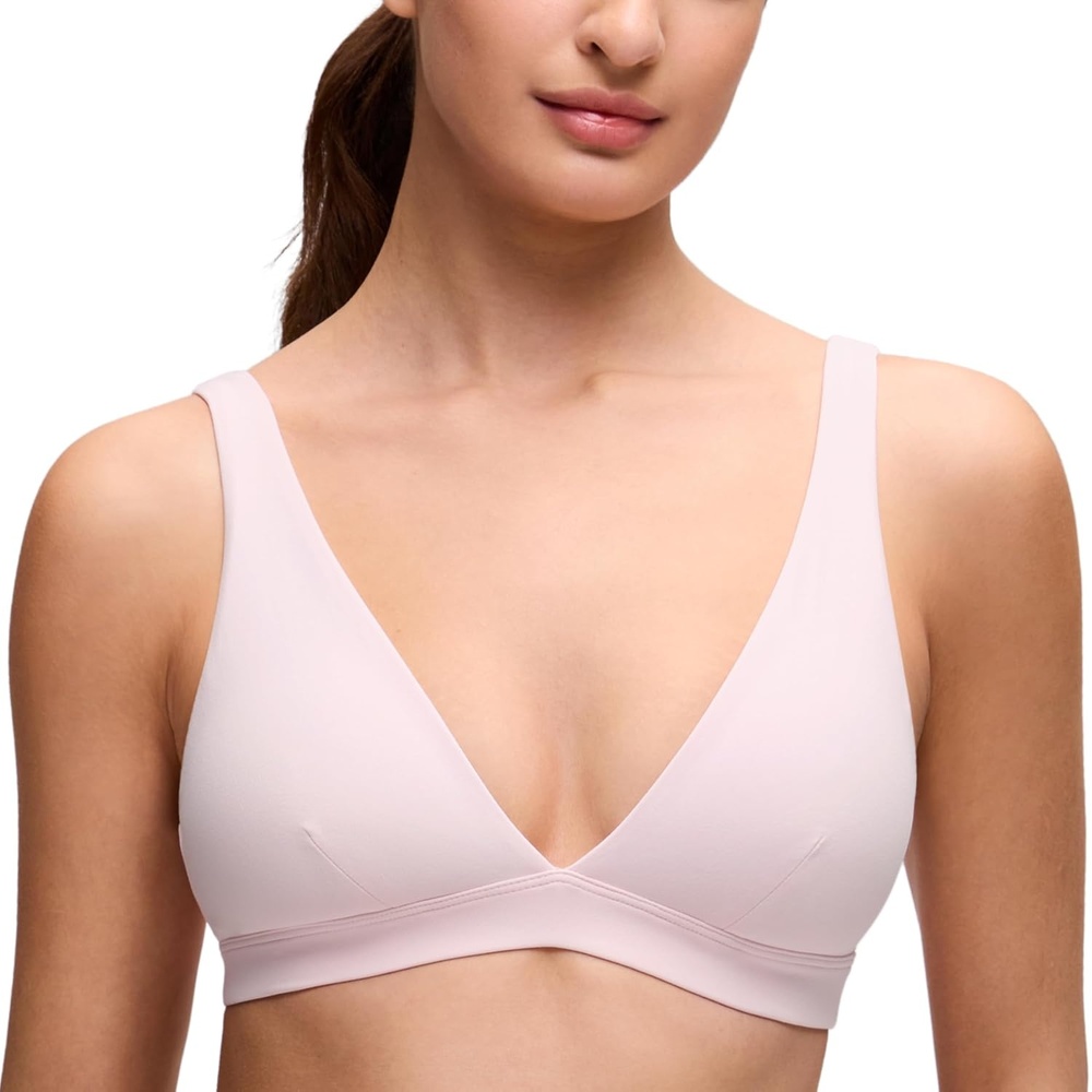 image:imageCRZ YOGA Butterluxe Soft Double Lined Deep V Neck Sports Bras for Women Open Back Yoga Crop Top Casual Non PaddedStrawberry Pink