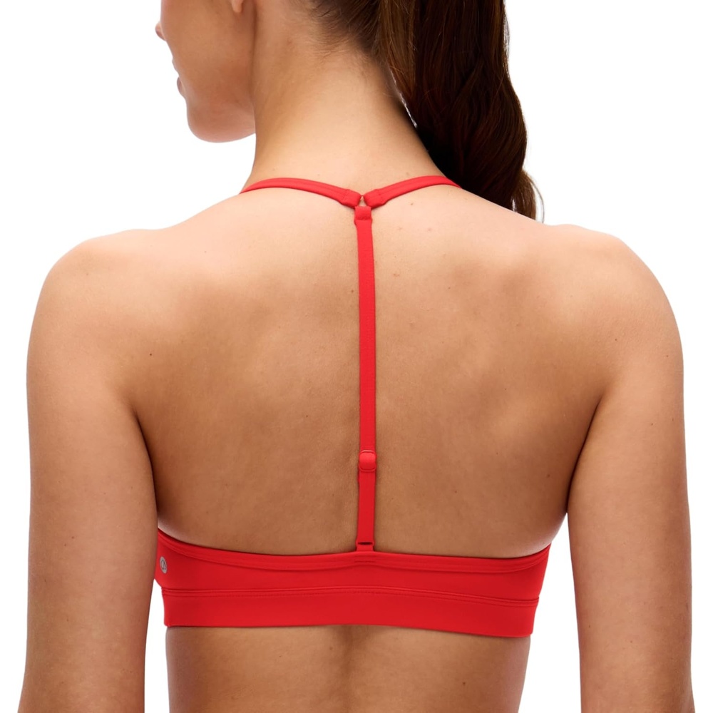 image:imageCRZ YOGA Butterluxe Soft Double Lined TBack Sports Bras for Women V Neck Adjustable Strap Yoga Crop Top Casual Non PaddedDeep Red