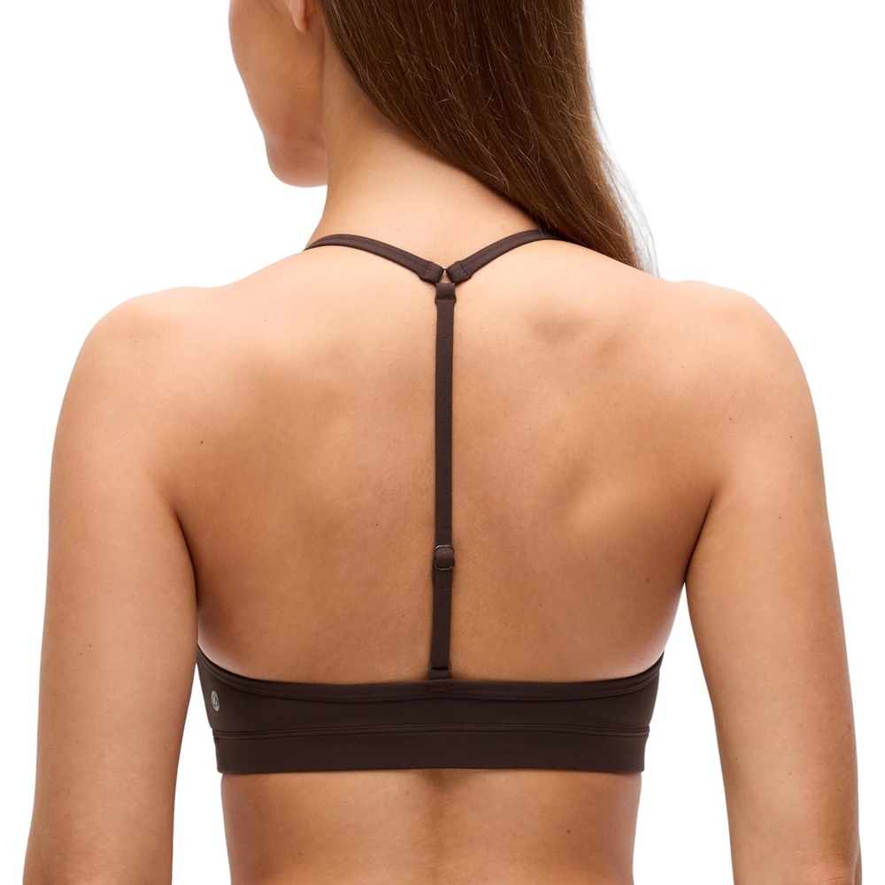 image:imageCRZ YOGA Butterluxe Soft Double Lined TBack Sports Bras for Women V Neck Adjustable Strap Yoga Crop Top Casual Non PaddedHot Fudge Brown