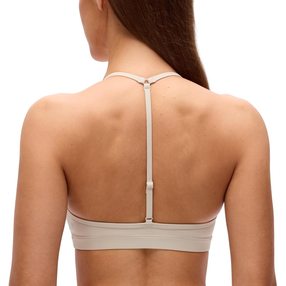 image:imageCRZ YOGA Butterluxe Soft Double Lined TBack Sports Bras for Women  V Neck Adjustable Strap Yoga Crop Top Casual Non PaddedMojave Tan