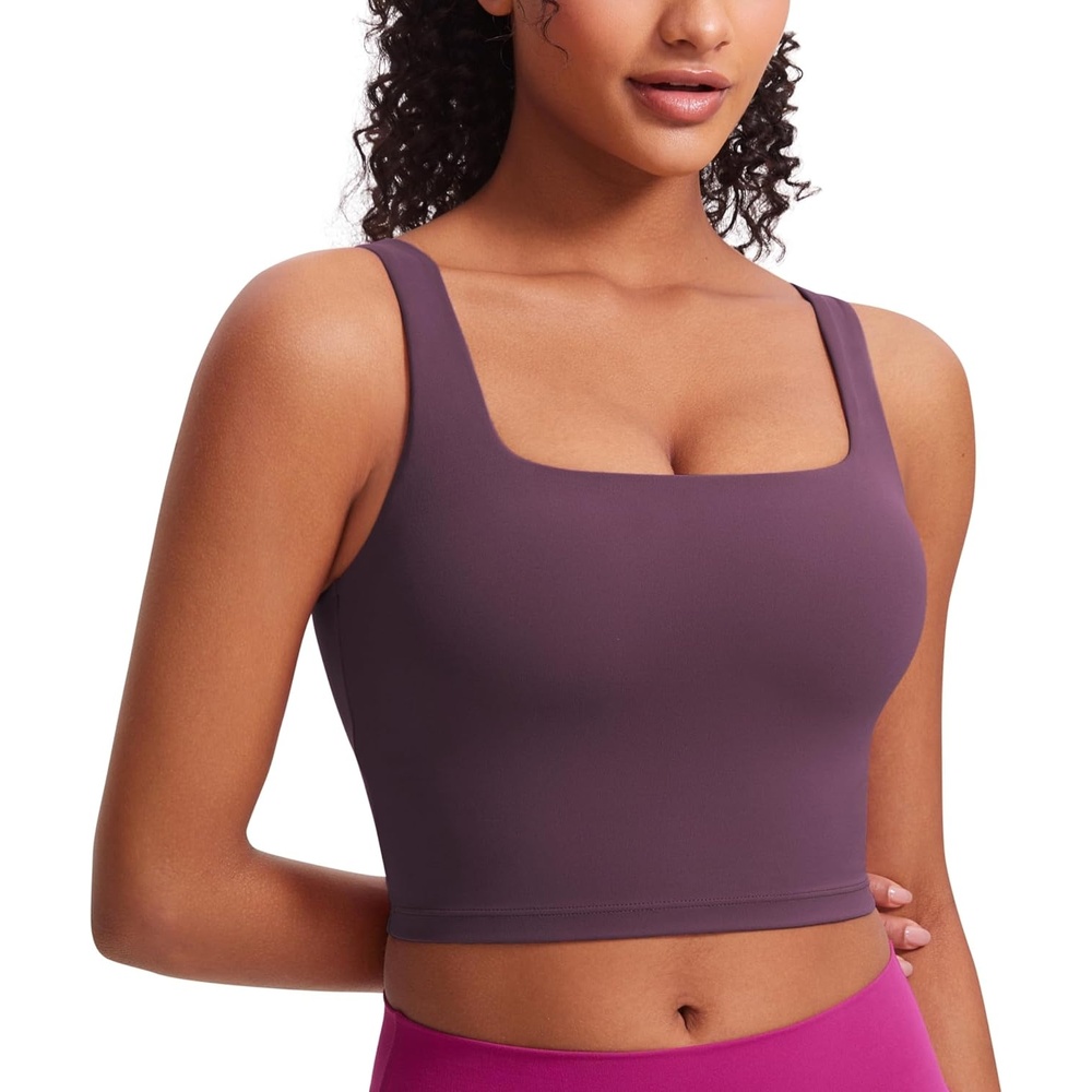 image:imageCRZ YOGA Butterluxe Square Neck Crop Tank Tops for Women Workout Longline Sports Bras Padded Yoga CamisoleGrape Thistle Purple