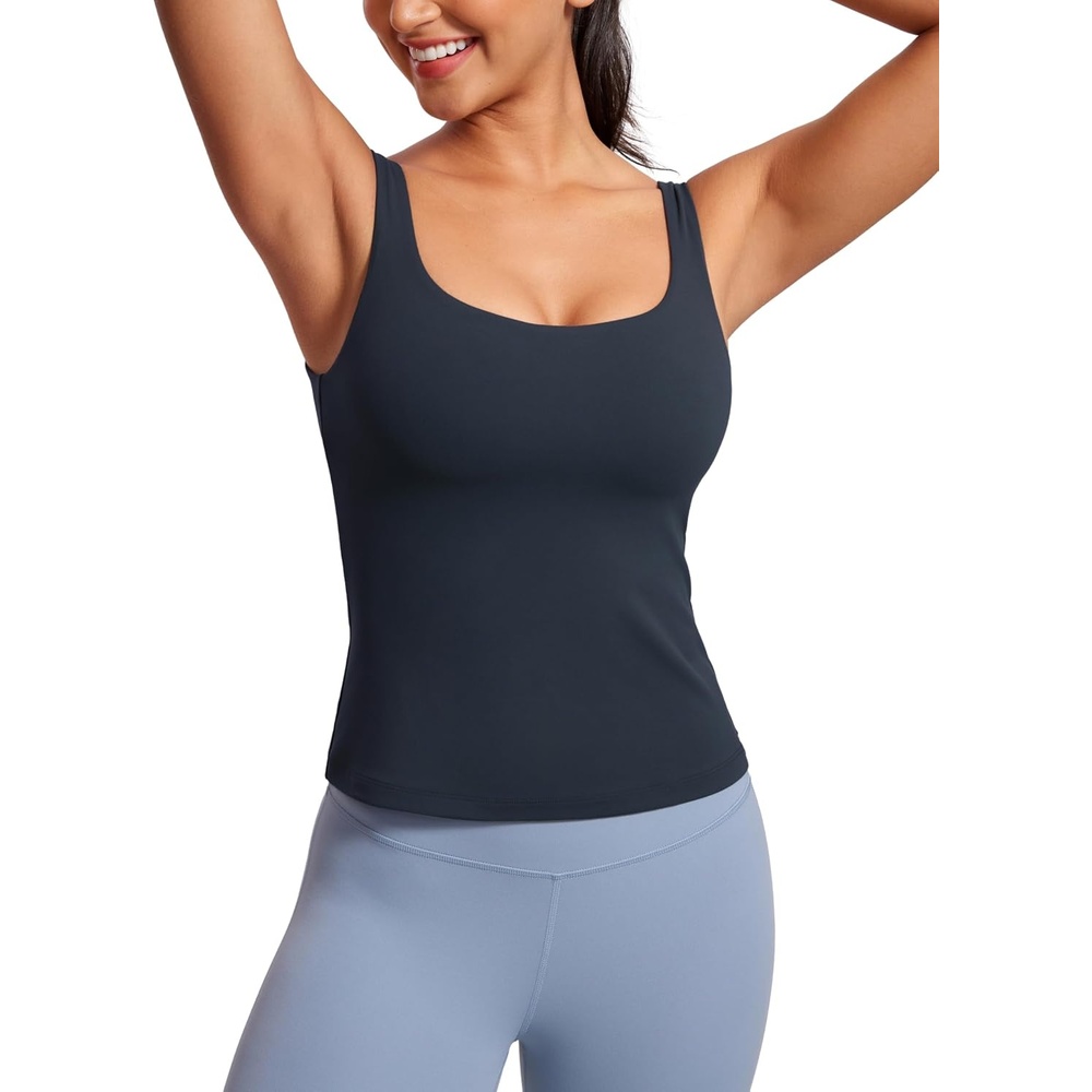 image:imageCRZ YOGA Butterluxe U Neck Tank Tops for Women Padded Athletic Workout Camisole Crop Tops with Built in BraTrue Navy
