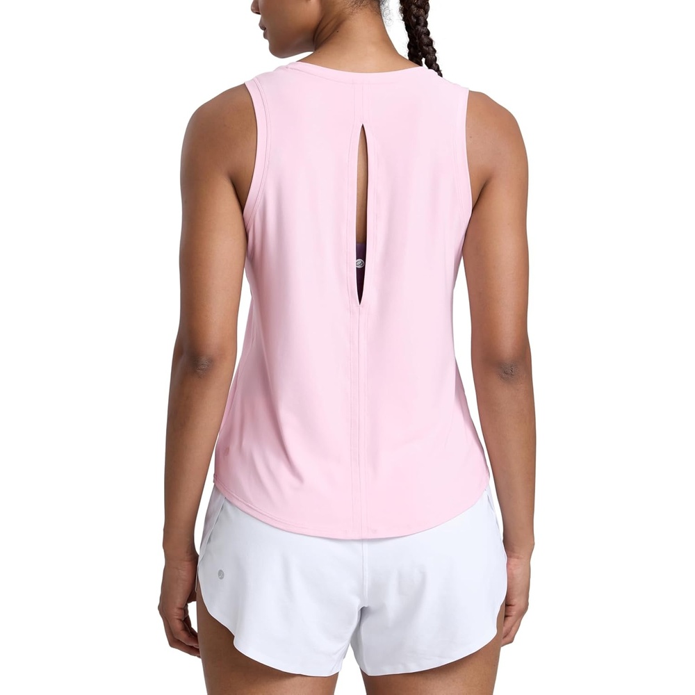 image:imageCRZ YOGA Cloudweight Open Back Workout Tops for Women Lightweight High Neck Athletic Gym Tank Soft Running Sleeveless ShirtsPink Peony