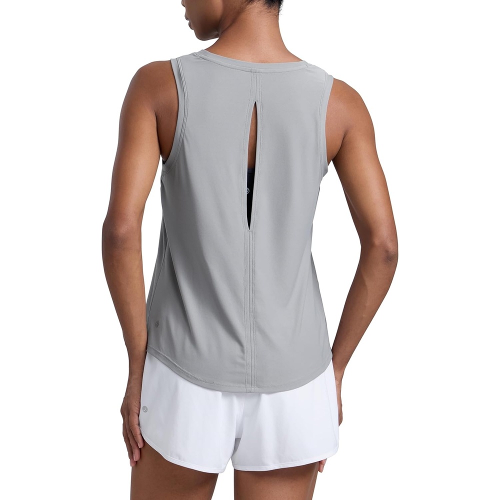 image:imageCRZ YOGA Cloudweight Open Back Workout Tops for Women Lightweight High Neck Athletic Gym Tank Soft Running Sleeveless ShirtsSilver Gray
