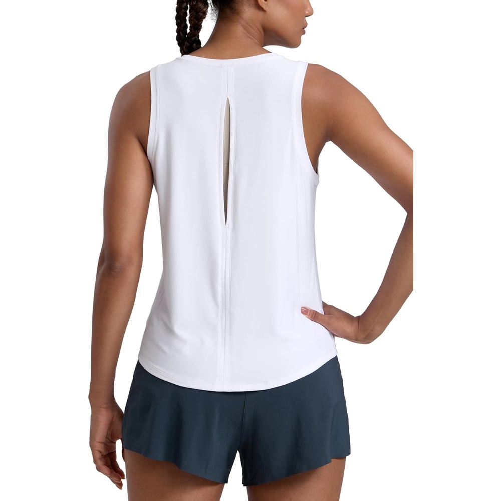 image:imageCRZ YOGA Cloudweight Open Back Workout Tops for Women Lightweight High Neck Athletic Gym Tank Soft Running Sleeveless ShirtsWhite