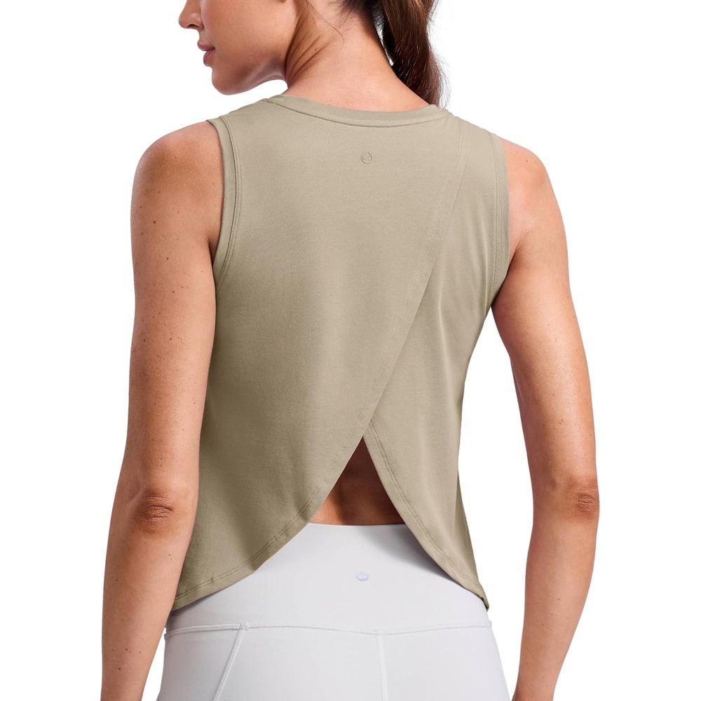 image:imageCRZ YOGA CottonBlend Split Open Back Tank Tops for Women Workout Athletic Gym Casual Crewneck Sleeveless ShirtsOak