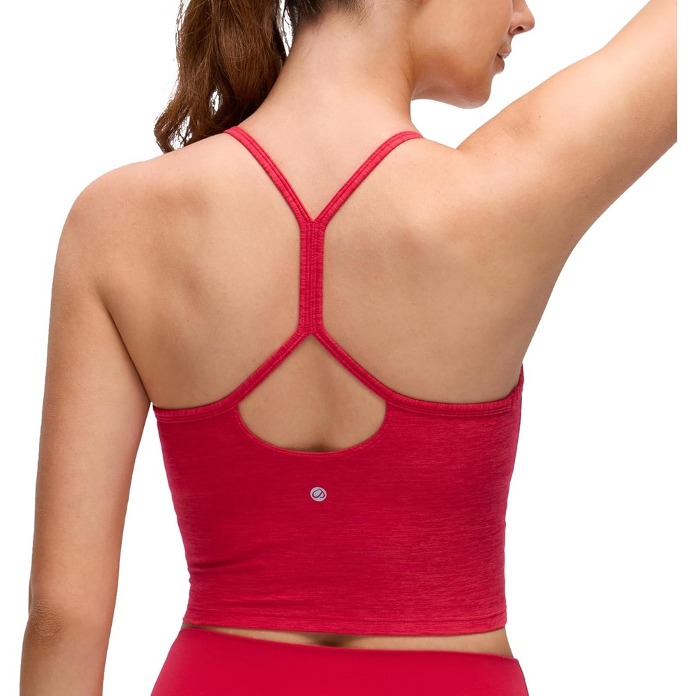 image:imageCRZ YOGA CutOut Y Back Crop Tank Tops for Women  Scoop Neck Spaghetti Strap Racerback Yoga Longline Sports Bra Non PaddedAurora Red