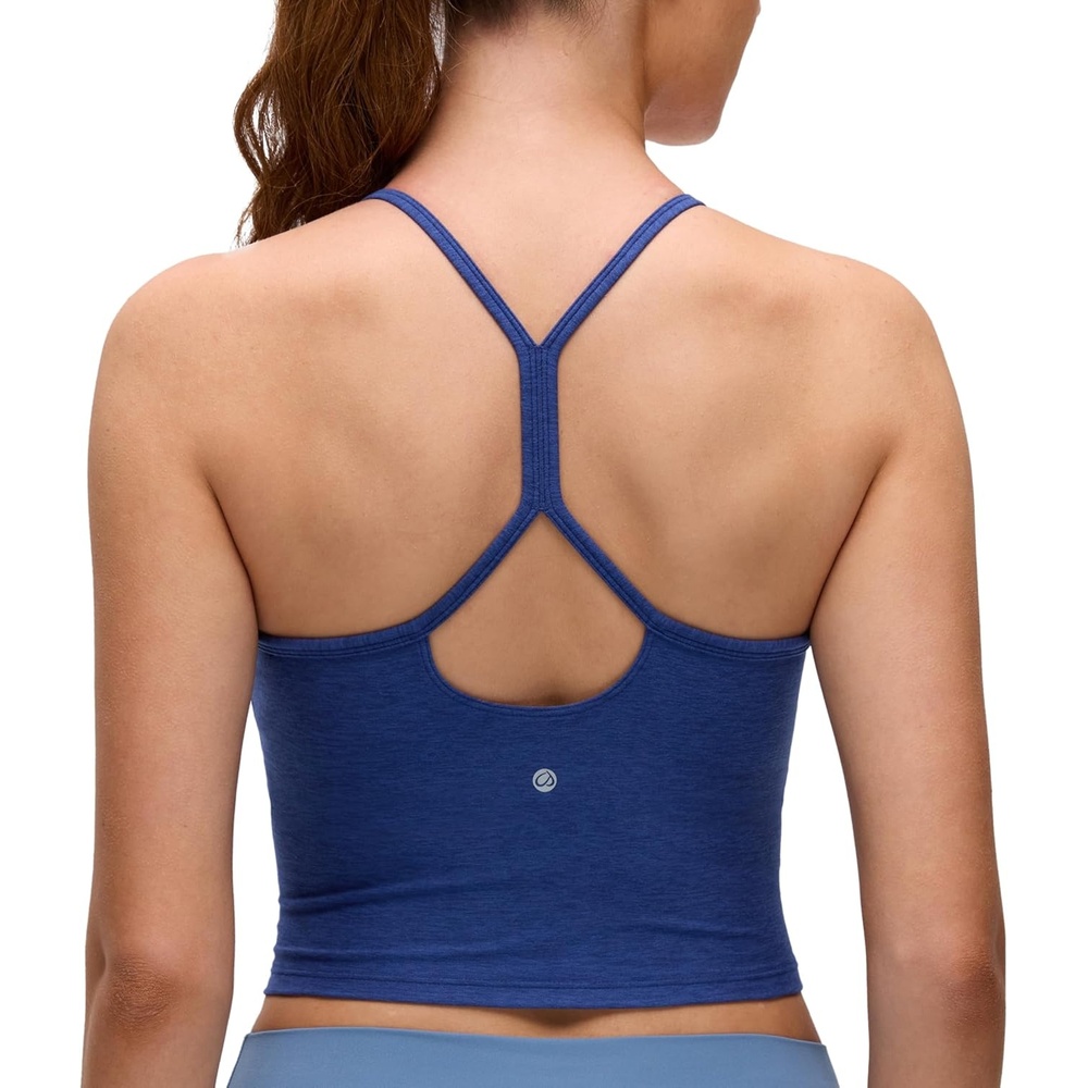 image:imageCRZ YOGA CutOut Y Back Crop Tank Tops for Women  Scoop Neck Spaghetti Strap Racerback Yoga Longline Sports Bra Non PaddedEternal Blue