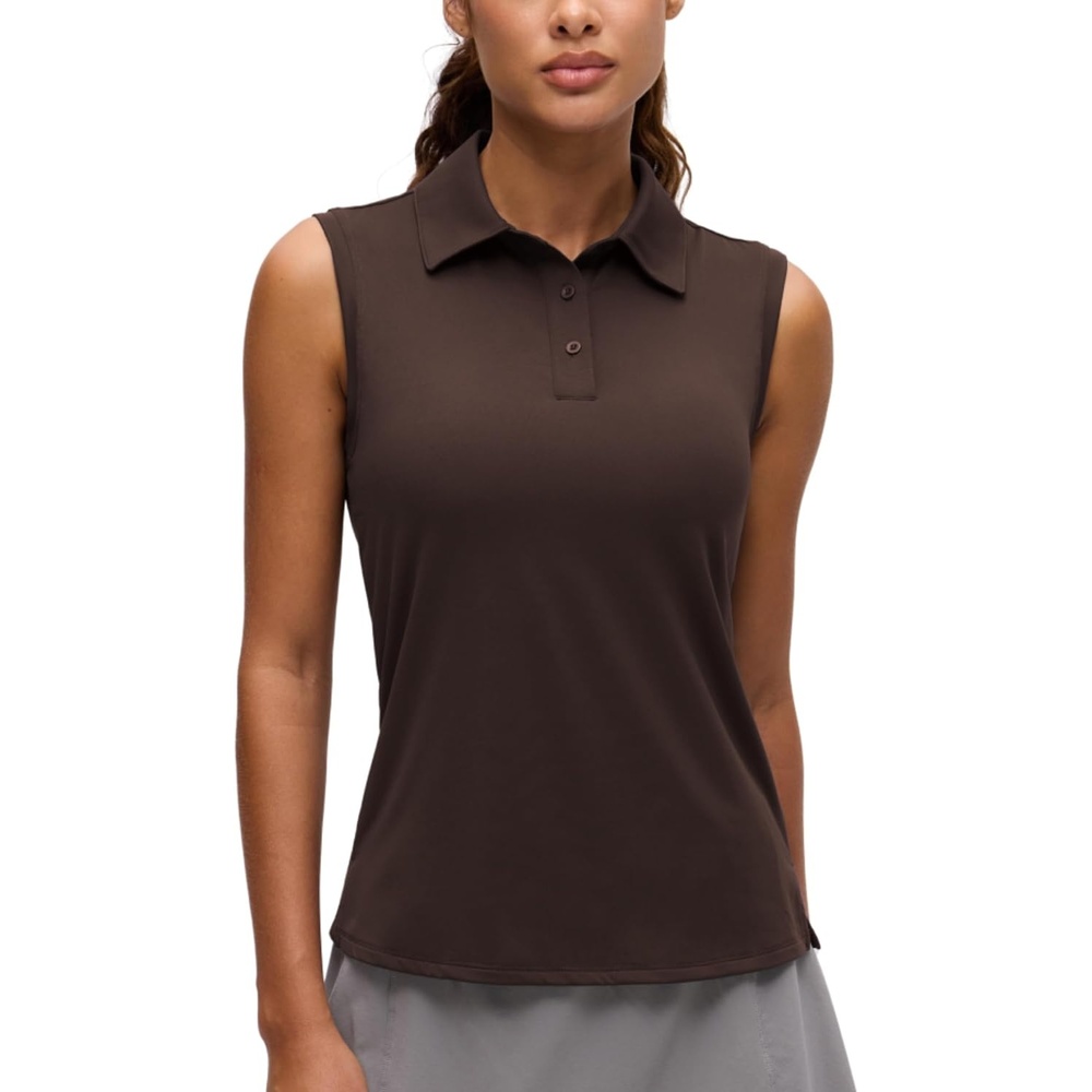 image:imageCRZ YOGA Golf Polo Shirts Sleeveless for Women UPF 50  Sun Protection Tennis Athletic Collared Tanks Lightweight Quick DryHot Fudge Brown