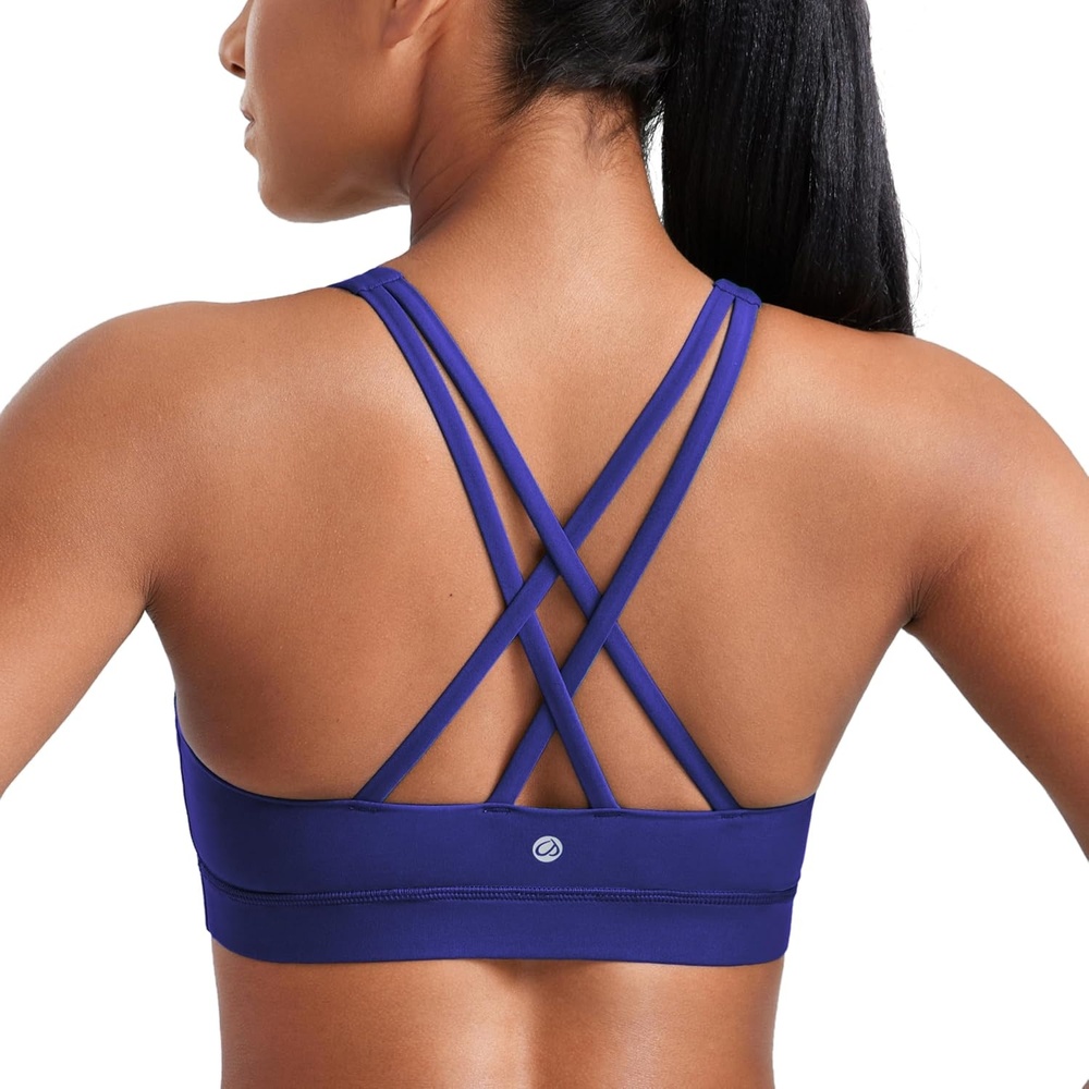 image:imageCRZ YOGA Naked Feeling Strappy Padded Sports Bras for Women Fitness Workout Top Criss Cross Back Yoga CamiLarkspur Blue