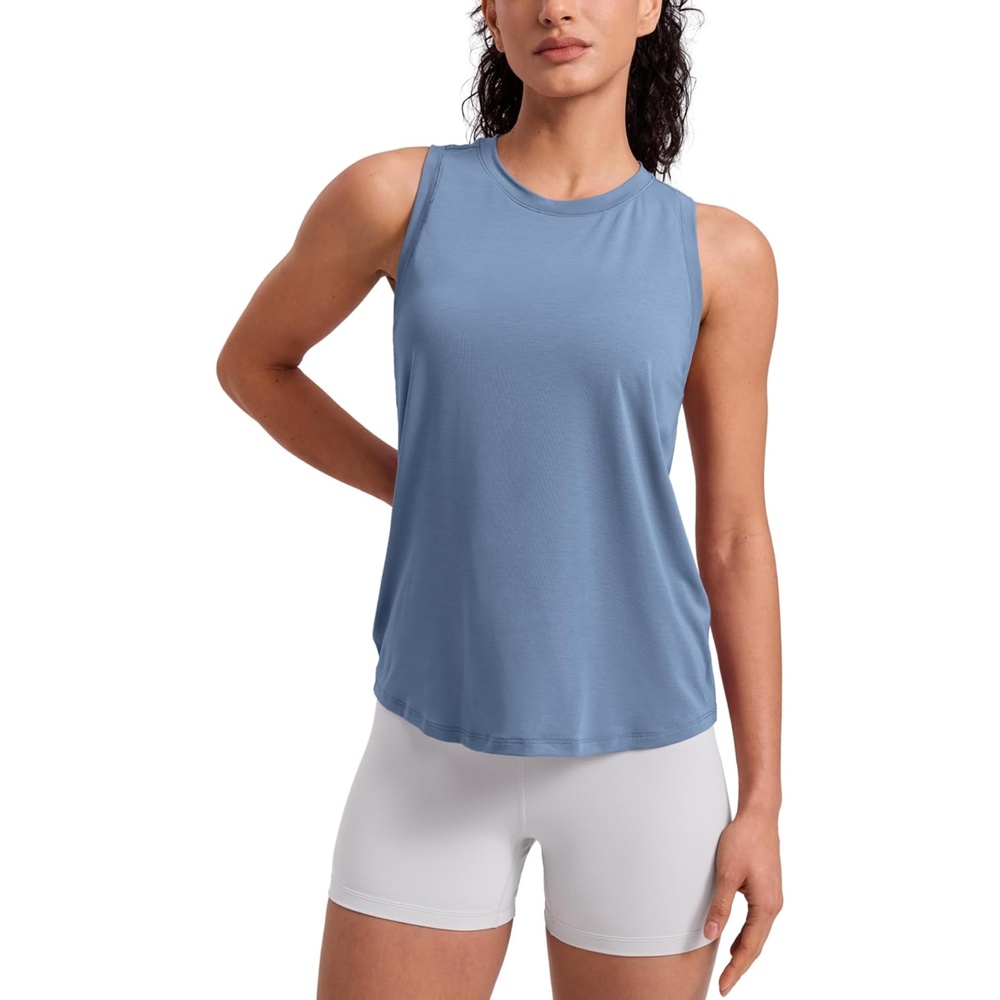 image:imageCRZ YOGA Quick Dry Racerback Tank Tops for Women Hip Length Workout Athletic Running Gym Sleeveless Shirts CrewneckWashed Denim
