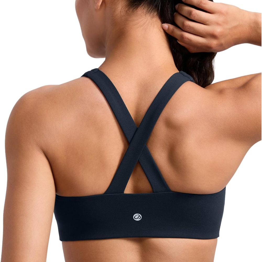 image:imageCRZ YOGA SculptAir Wide Straps Cross Back Sports Bras for Women U Neck Medium Impact Wireless Padded Workout TopTrue Navy