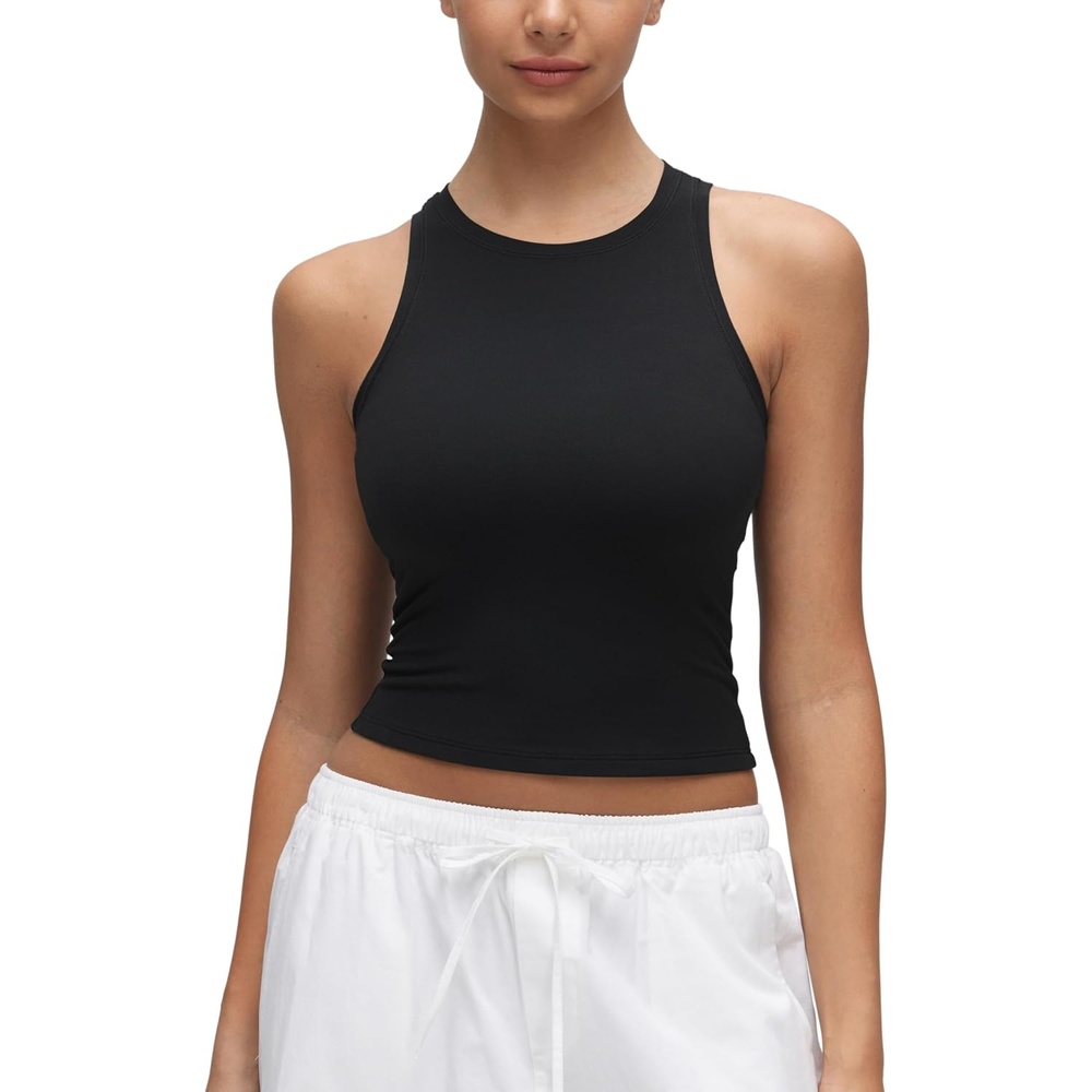 image:imageCRZ YOGA Softembrace High Neck Tank Tops for Women Casual Going Out Soft Double Lined Basic Summer Sleeveless ShirtsBlack