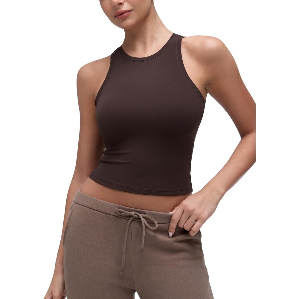 image:imageCRZ YOGA Softembrace High Neck Tank Tops for Women Casual Going Out Soft Double Lined Basic Summer Sleeveless ShirtsHot Fudge Brown