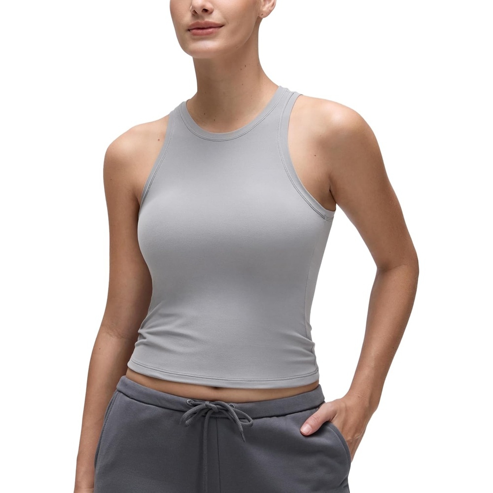 image:imageCRZ YOGA Softembrace High Neck Tank Tops for Women Casual Going Out Soft Double Lined Basic Summer Sleeveless ShirtsRhino Grey
