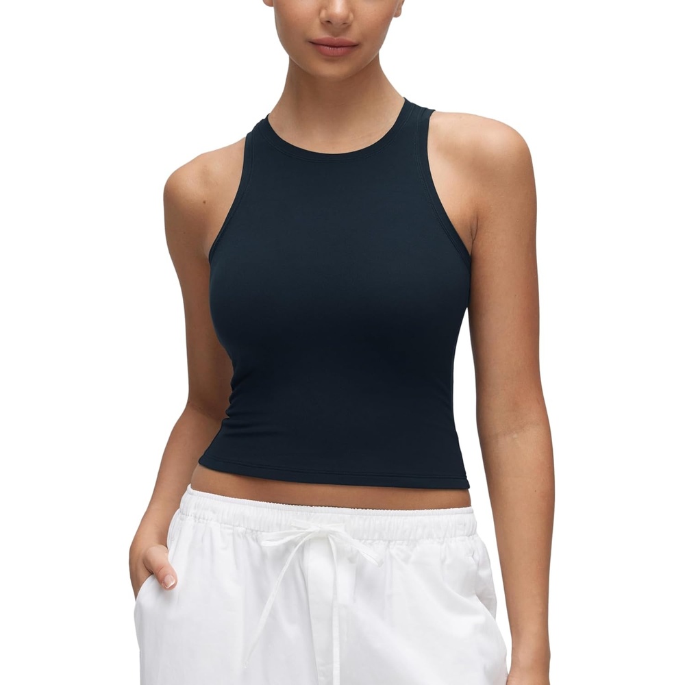 image:imageCRZ YOGA Softembrace High Neck Tank Tops for Women Casual Going Out Soft Double Lined Basic Summer Sleeveless ShirtsTrue Navy